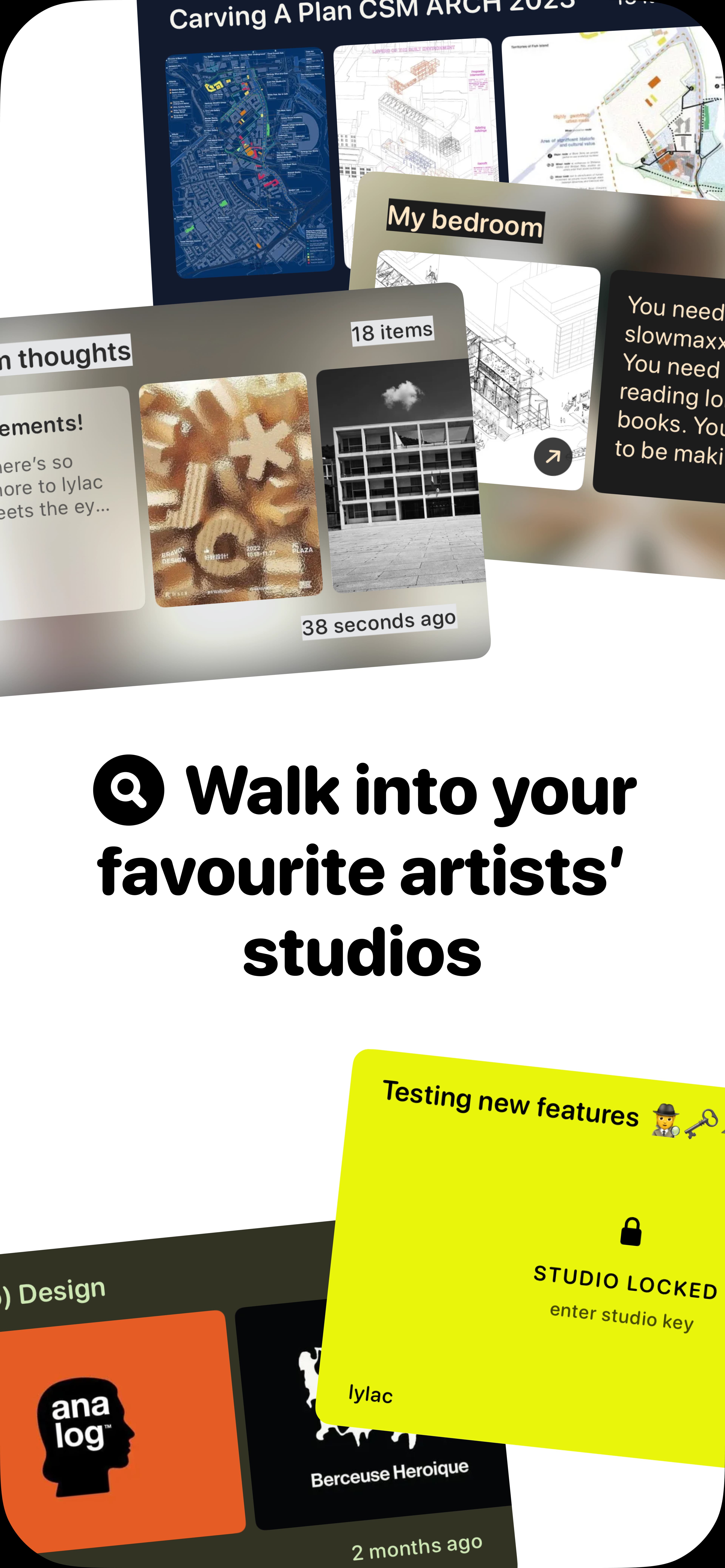 Promotional slide showing studio mode options inside the Lylac app.